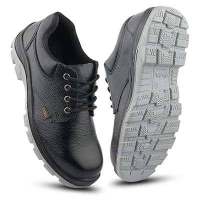 FUEL Spear-DD Genuine Leather Safety Shoes for Men Industrial PU Double Density Sole, 200 J Steel Toe(Size-7)