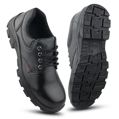 FUEL Spear-SD Genuine Leather Safety Shoes for Men Industrial PU Single Density Sole, Steel Toe(Size-7)