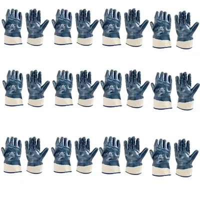Delight 12 pcs Full Nitrile Dipped Hand Gloves with Canvas Cuff (MNFJ35-B)(Size-Small)