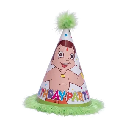 Pack of 1000 Pcs (100 Packs x 10) Green Chhota Bheem Themed Fur Birthday Caps for Party Celebration with Elastic Strap