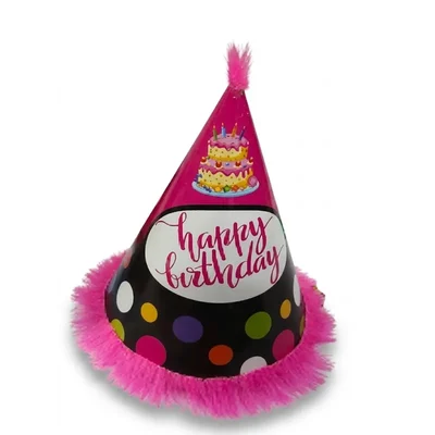 Pack of 1000 Pcs (100 Packs x 10) Colourful Pink & Black Fur Birthday Caps for Party Celebration with Elastic Strap