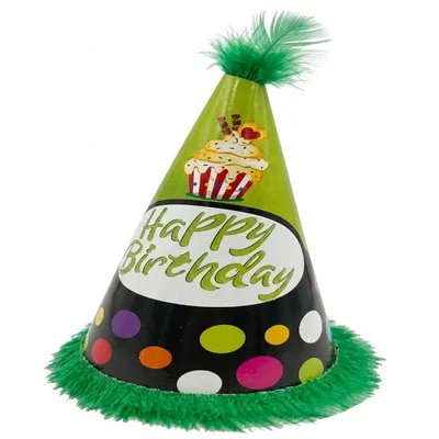 Pack of 1500 Pcs (150 Packs x 10) Colourful Green & Black Fur Birthday Caps for Party Celebration with Elastic Strap