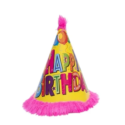 Pack of 1500 Pcs (150 Packs x 10) Colourful Pink & Yellow Party Fur Birthday Caps for Party Celebration with Elastic Strap