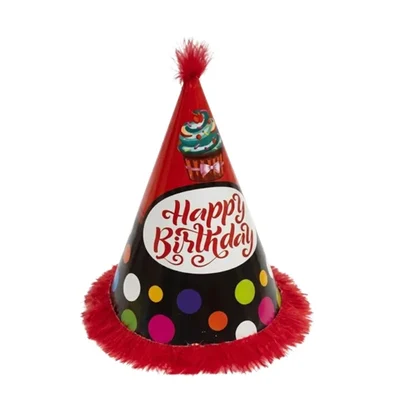 Pack of 1500 Pcs (150 Packs x 10) Colourful Red & Black Fur Birthday Caps for Party Celebration with Elastic Strap