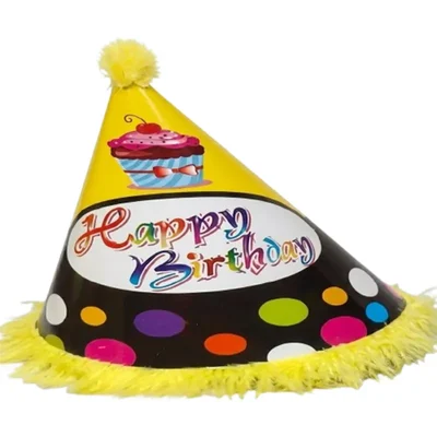 Pack of 1500 Pcs (150 Packs x 10) Colourful Yellow & Black Fur Birthday Caps for Party Celebration with Elastic Strap
