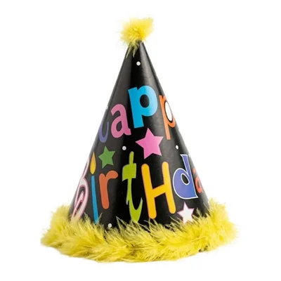 Pack of 500 Pcs (50 Packs x 10) Colourful Black & Yellow Party Fur Birthday Caps for Party Celebration with Elastic Strap