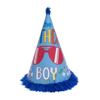Pack of 500 Pcs (50 Packs x 10) Colourful Blue Party Themed Fur Birthday Caps for Party Celebration with Elastic Strap