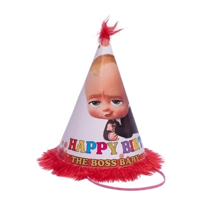 Pack of 500 Pcs (50 Packs x 10) Red Baby Boy Themed Fur Birthday Caps for Party Celebration with Elastic Strap