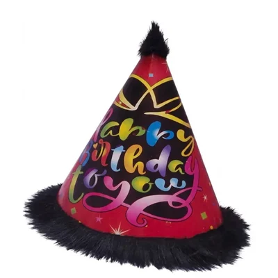 Pack of 500 Pcs (50 Packs x 10) Red & Black Party Themed Fur Birthday Caps for Party Celebration with Elastic Strap