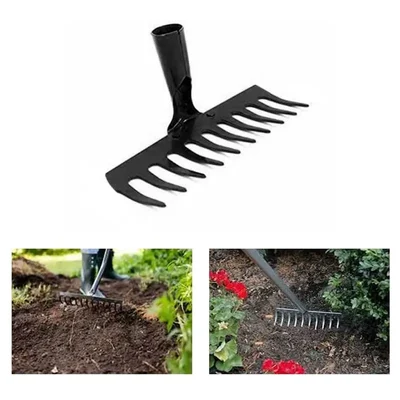 Garden Rake 10-Teeth Metal Head Hand Cultivator Without Handle for Gardening (Pack of 3)