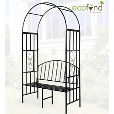Ecofynd 6.6 Feet High x 3 Feet Wide Garden Arch with 2-Seater Bench, Metal Arbor Trellis for Climbing Plant with Outdoor Garden Chair, Backdrop Stand for Wedding Lawn Backyard Party Decor (GC001-BLK)