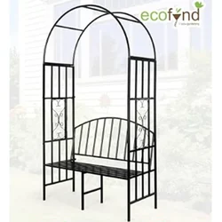 Ecofynd 6.6 Feet High x 3 Feet Wide Garden Arch with 2-Seater Bench, Metal Arbor Trellis for Climbing Plant with Outdoor Garden Chair, Backdrop Stand for Wedding Lawn Backyard Party Decor (GC001-BLK)