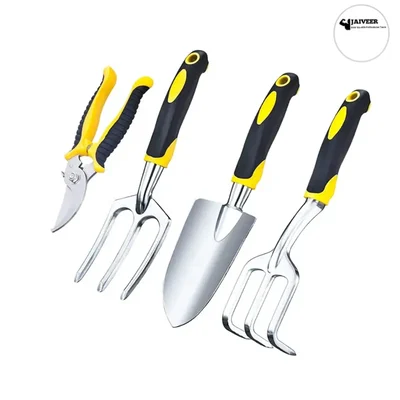 Jaiveer 4 Garden Tools Set - Hand Rake, Trowel, Garden Fork and Pruning shears | Used for Effective Gardening