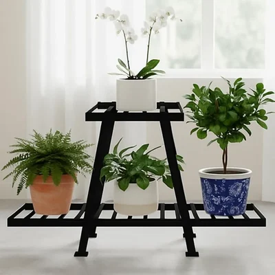 Heavy Duty 2-Tier Plant Stand, Anti-Rust Metal Flower Pot Holder, For Outdoor & Indoor Planters Decor