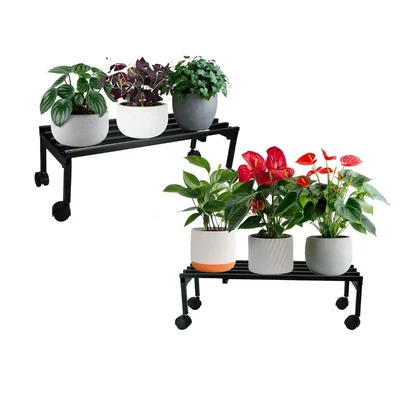 Heavy Duty Rectangle Plant Stand With Wheels, Anti-Rust Metal Pot Holder With 100kg Capacity For Outdoor & Indoor Decor(Pack-Pack of 2)
