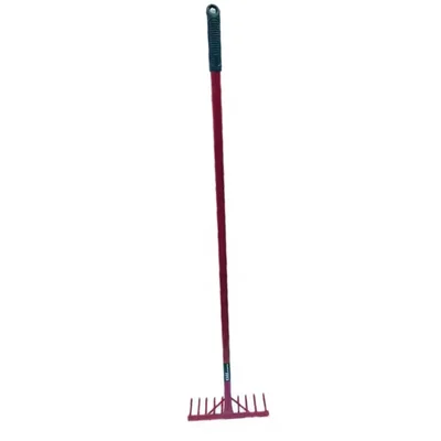 Heavy Duty 10 Pin Iron Garden Rake with 4 Feet Handle for Quick Clean Up of Lawn and Breaking Of Soil