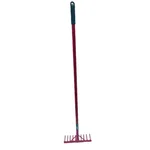 Heavy Duty 10 Pin Iron Garden Rake with 4 Feet Handle for Quick Clean Up of Lawn and Breaking Of Soil