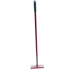 Heavy Duty 10 Pin Iron Garden Rake with 4 Feet Handle for Quick Clean Up of Lawn and Breaking Of Soil