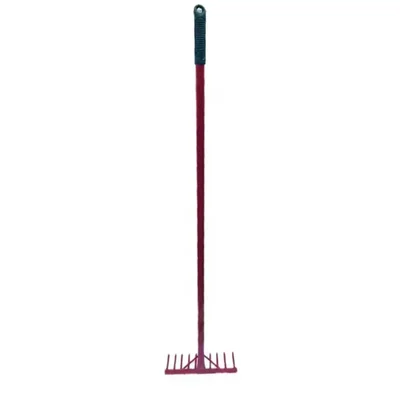 Heavy Duty 10 Pin Iron Garden Rake with 4 Feet Handle for Quick Clean Up of Lawn and Breaking Of Soil