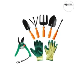 Jaiveer 7 Garden Tools Set - Transplanter, Trowel, Cultivator, Garden Fork , Weeder , Pruning shears and a Pair of Gloves