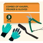 Jaiveer 3 Garden Tools Set-Small Khurpi, Pruning shears and a Pair of Garden Gloves | Used for Effective Gardening