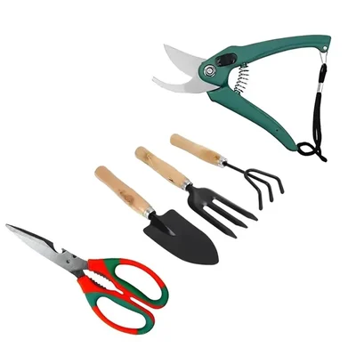 AGT Garden Tool Combo of Hand Cultivator, Trowel, Fork, Imported Garden Pruner and Imported Garden Scissor (Pack of 5)
