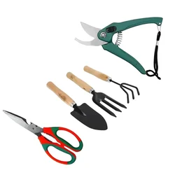 AGT Garden Tool Combo of Hand Cultivator, Trowel, Fork, Imported Garden Pruner and Imported Garden Scissor (Pack of 5)