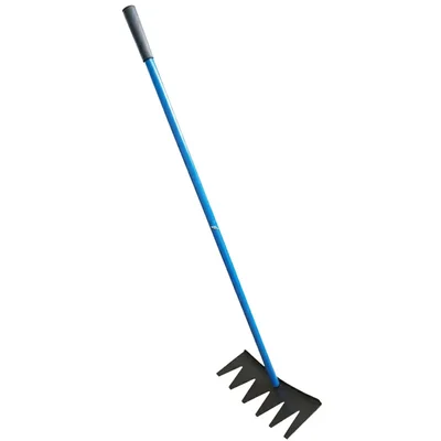  REDBUILD 6-Tine Garden Rake/ 4 Foot Handle/ Steel Blade for Soil Loosening, Lawn Cleaning, Weeding & Agricultural Use