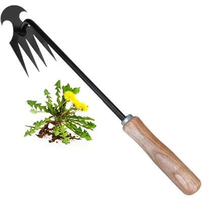 Redbuild 4-Claw Garden Weeding Tool made of High Carbon Steel with Wooden Handle, Used for Lawn and Garden