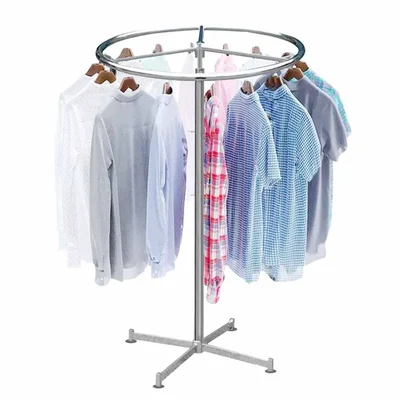 KTG Circle Rotatable Garment Clothing Hanger Stand for store and Display Uses - Stainless Solid Metal with Chrome Finish