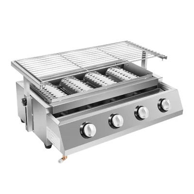 4 Burner LPG Gas Operated BBQ Grill with Infrared Ceramic Burners, Height Adjustable and Stainless Steel Body