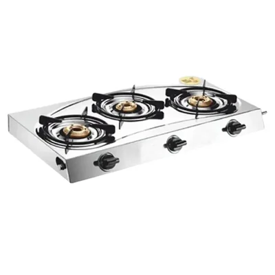 Surya Stainless Steel 3 burner Gas stove For Small Cafes and Home Cooking Use With 1 Year Warranty