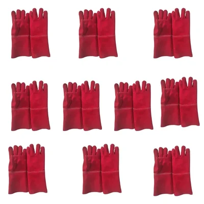 DSY Pack of 10 A-Grade Red Leather Welding Gloves. Full Lining. 2 parts