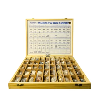 SBT Instruments Geology Kit 50 Rocks & Minerals Collection in Wooden Box Perfect for Earth Science Study