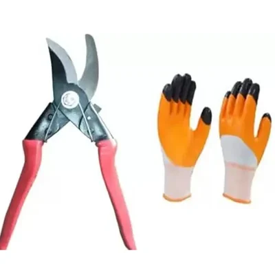 AGT Garden Tools Combo Kit of a German-Style Garden Cutter and a Pair of Gardening Gloves (2 Items)