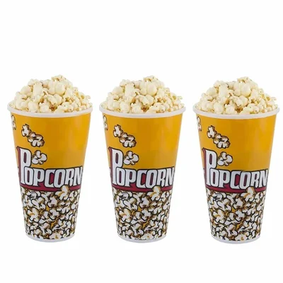 130oz Printed Paper Popcorn Tubs | Movie Theater Style Disposable Popcorn Buckets for Parties & Events(Pack-50 Pcs)