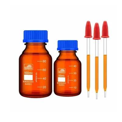 SBT Instruments Borosilicate Glass Amber Reagent Bottle 50ml & 100ml with 3pcs x 4 inch Glass Dropper
