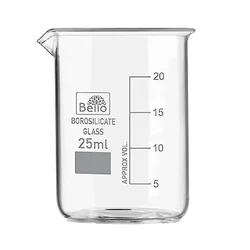 Bello Borosilicate 3.3 Glass Beaker 25 ml with Graduation Marks for Laboratory
