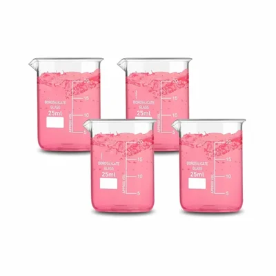 SBT 4pcs Borosilicate 3.3 Glass Beaker 25 ml with Graduation Marks for Laboratory