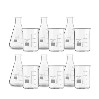 SBT 12pcs 100 ml Borosilicate 3.3 Glass Beaker and Conical Flask with Graduation Marks