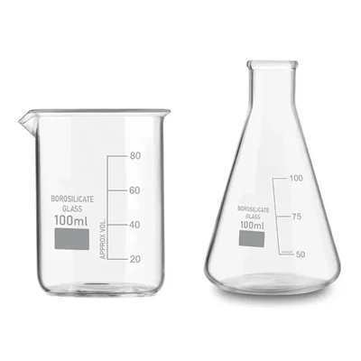 SBT 2pcs 100 ml Borosilicate 3.3 Glass Beaker and Conical Flask with Graduation Marks