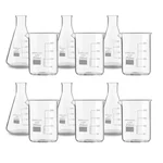 SBT 12pcs 250 ml Borosilicate 3.3 Glass Beaker and Conical Flask with Graduation Marks