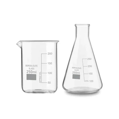 SBT 2pcs 250 ml Borosilicate 3.3 Glass Beaker and Conical Flask with Graduation Marks