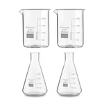 SBT 4pcs 250 ml Borosilicate 3.3 Glass Beaker and Conical Flask with Graduation Marks