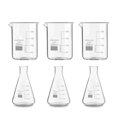 SBT 6pcs 250 ml Borosilicate 3.3 Glass Beaker and Conical Flask with Graduation Marks