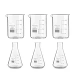 SBT 6pcs 250 ml Borosilicate 3.3 Glass Beaker and Conical Flask with Graduation Marks
