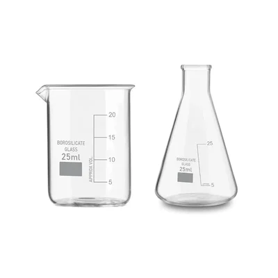 SBT 2pcs 25 ml Borosilicate 3.3 Glass Beaker and Conical Flask with Graduation Marks