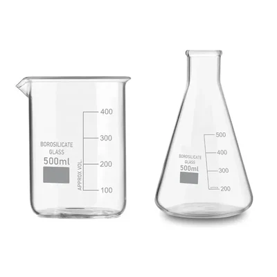 SBT 2pcs 500 ml Borosilicate 3.3 Glass Beaker and Conical Flask with Graduation Marks