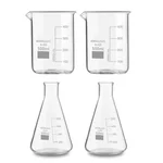 SBT 4pcs 500 ml Borosilicate 3.3 Glass Beaker and Conical Flask with Graduation Marks