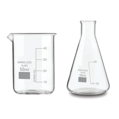 SBT 2pcs 50 ml Borosilicate 3.3 Glass Beaker and Conical Flask with Graduation Marks